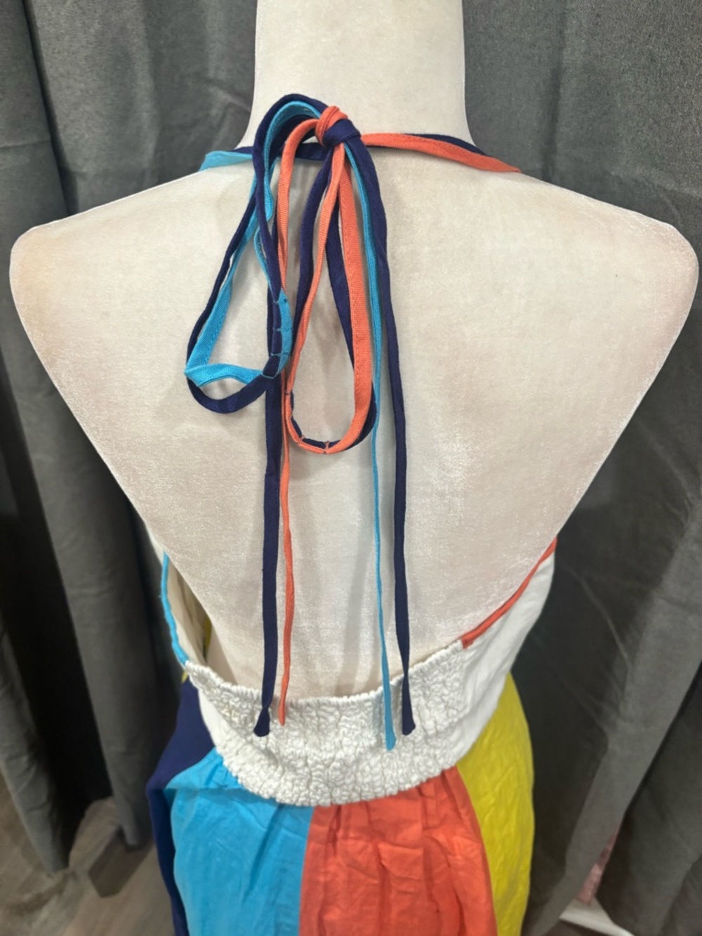 By Anthropologie Multicolor Stripe Halter Midi Dress White Blue Medium Linen - Picture 5 of 11
